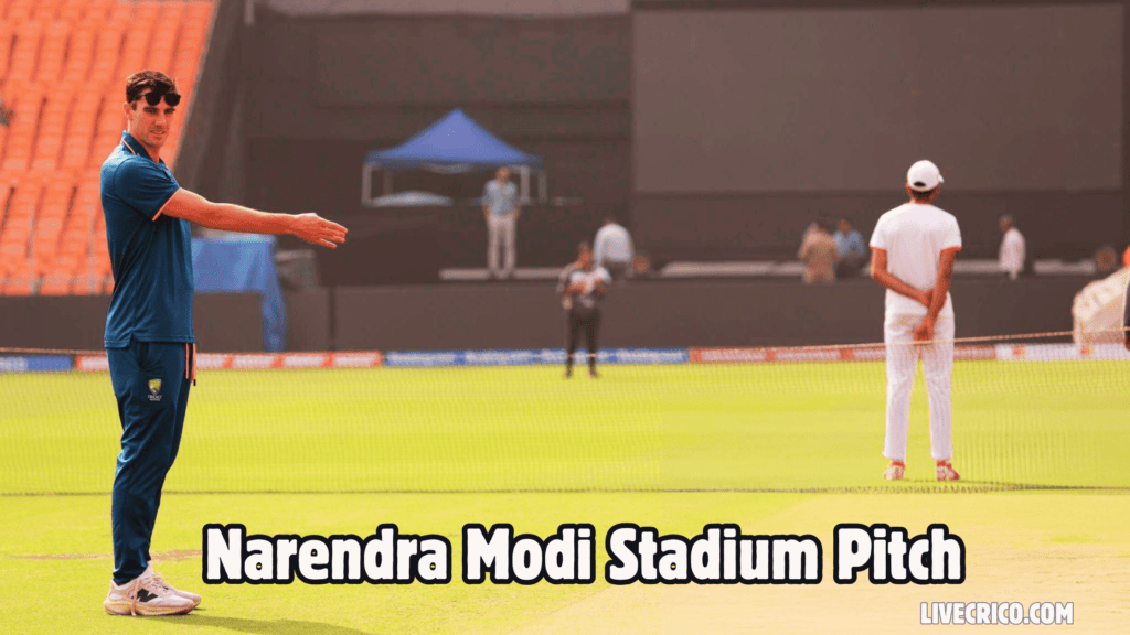 Australia captain Pat Cummins inspects the pitch during a India Nets Session ahead of the ICC Men's Cricket World Cup Final between India and Australia at Narendra Modi Stadium